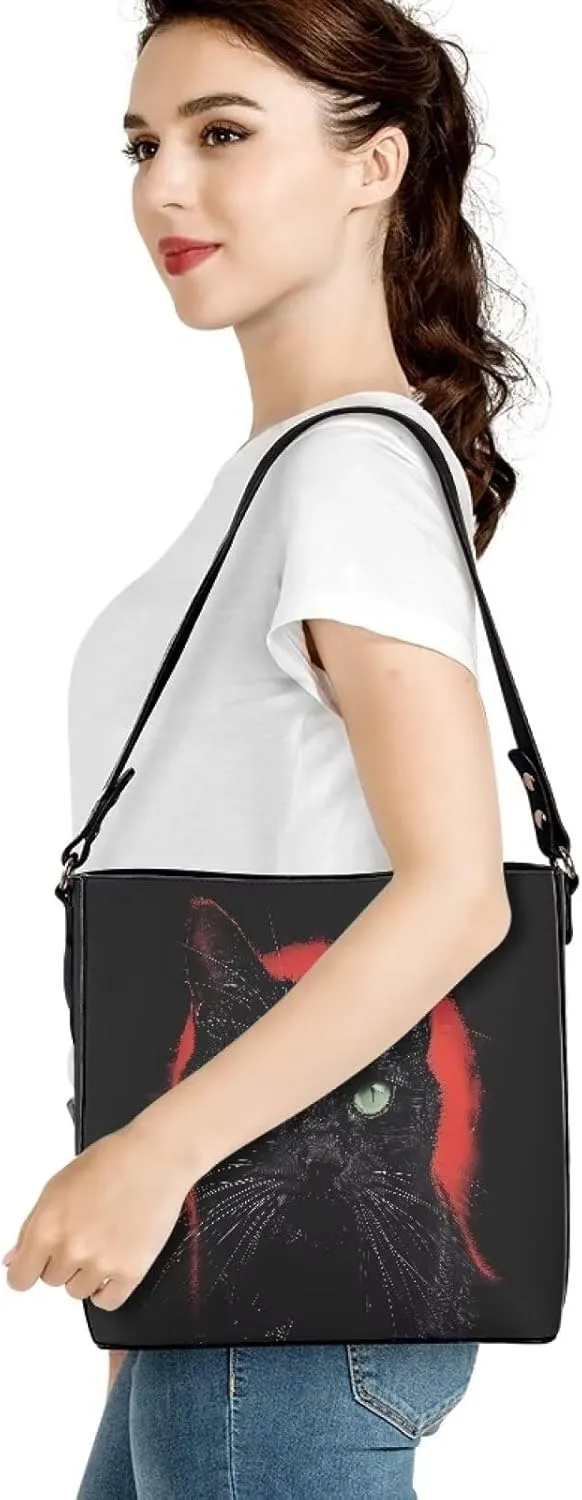 Women's Bucket Bag Boho Top Handle Shoulder Bag, Gothic Bucket Bag Vegan Leather Shoulder Purses for Women
