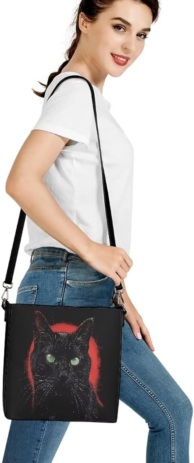 Women's Bucket Bag Boho Top Handle Shoulder Bag, Gothic Bucket Bag Vegan Leather Shoulder Purses for Women