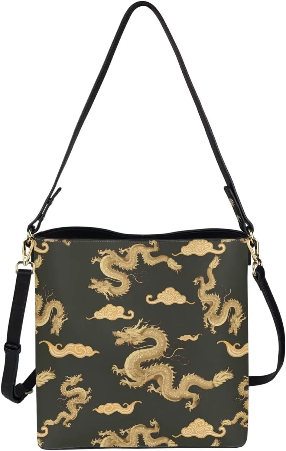 Women's Bucket Bag Boho Top Handle Shoulder Bag, Gothic Bucket Bag Vegan Leather Shoulder Purses for Women