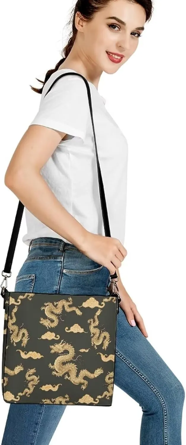 Women's Bucket Bag Boho Top Handle Shoulder Bag, Gothic Bucket Bag Vegan Leather Shoulder Purses for Women