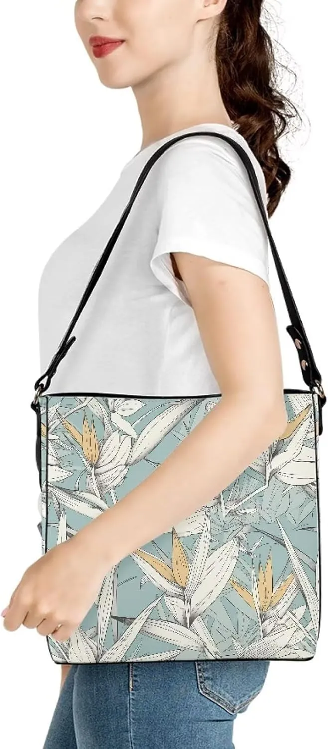 Women's Bucket Bag Top Handle Shoulder Bag, Folk Ethnic Bucket Bag Vegan Leather Shoulder Purses for Women