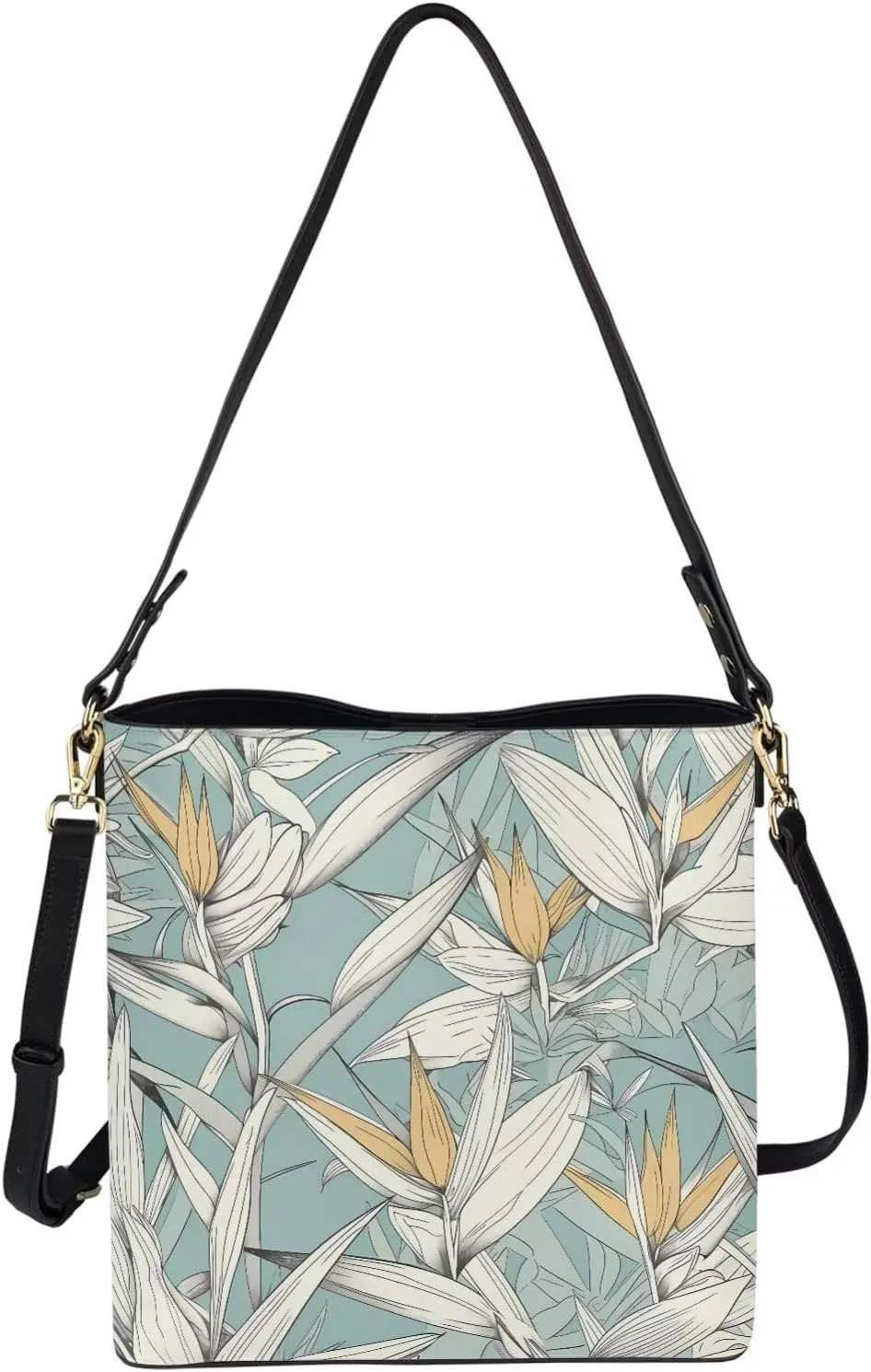 Women's Bucket Bag Top Handle Shoulder Bag, Folk Ethnic Bucket Bag Vegan Leather Shoulder Purses for Women