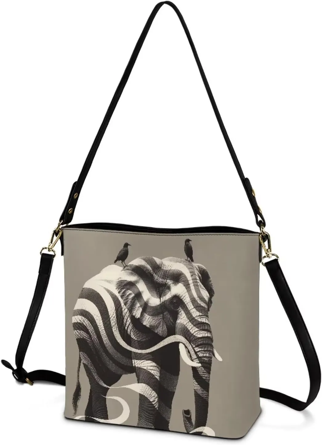 Women's Bucket Bag Top Handle Shoulder Bag, Folk Ethnic Bucket Bag Vegan Leather Shoulder Purses for Women