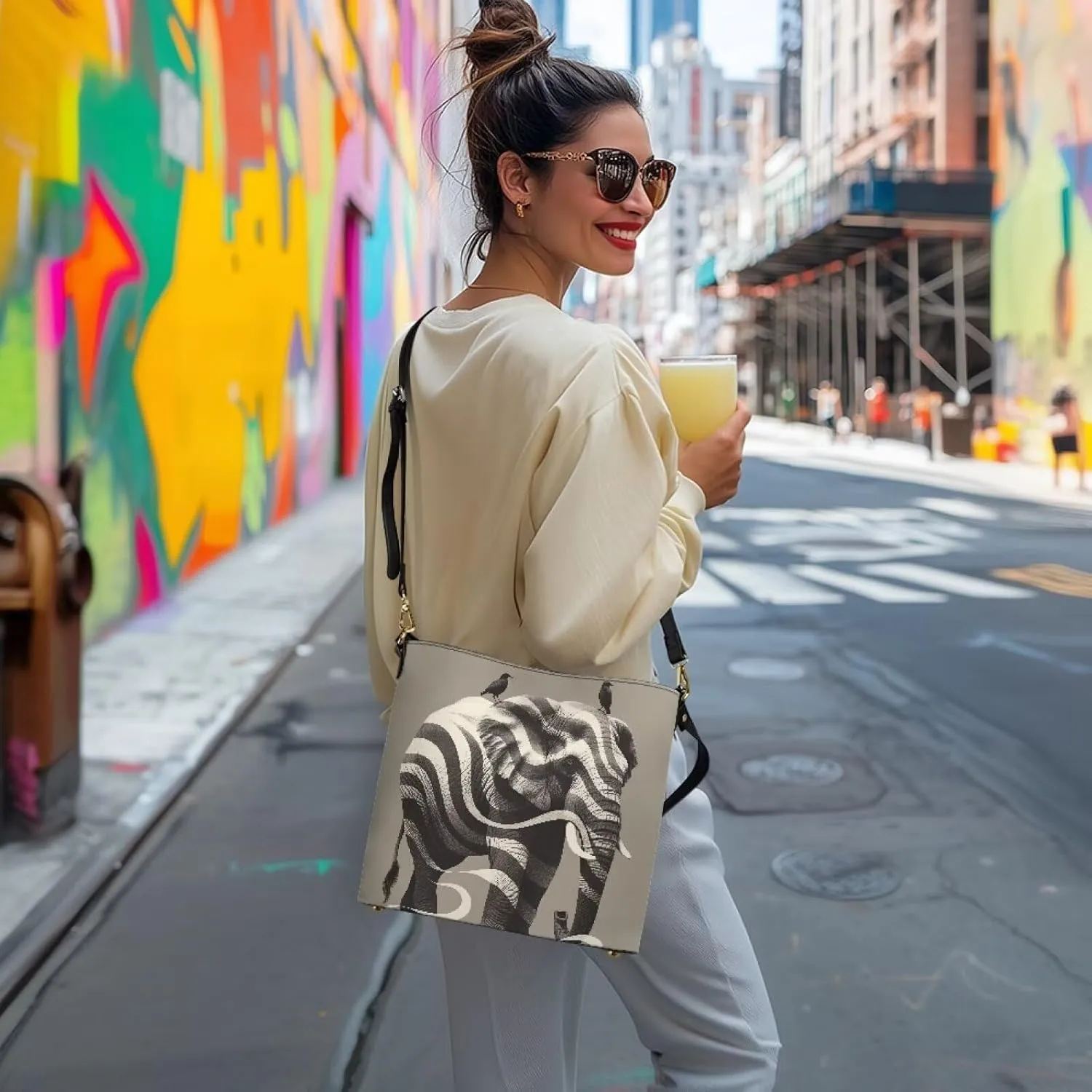 Women's Bucket Bag Top Handle Shoulder Bag, Folk Ethnic Bucket Bag Vegan Leather Shoulder Purses for Women