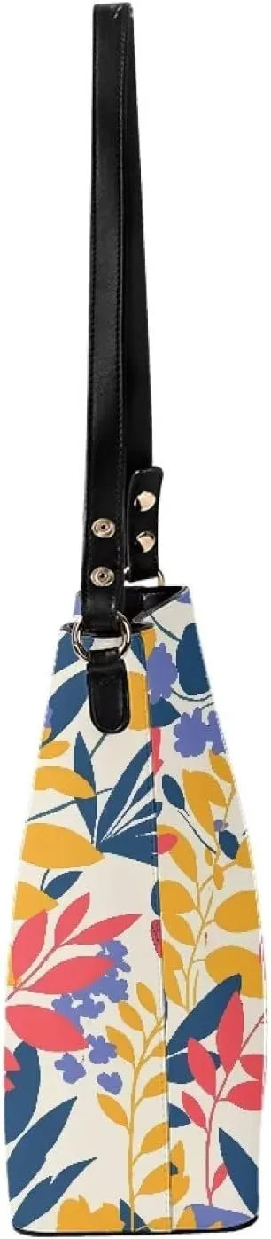 Women's Bucket Bag Top Handle Shoulder Bag, Folk Ethnic Bucket Bag Vegan Leather Shoulder Purses for Women