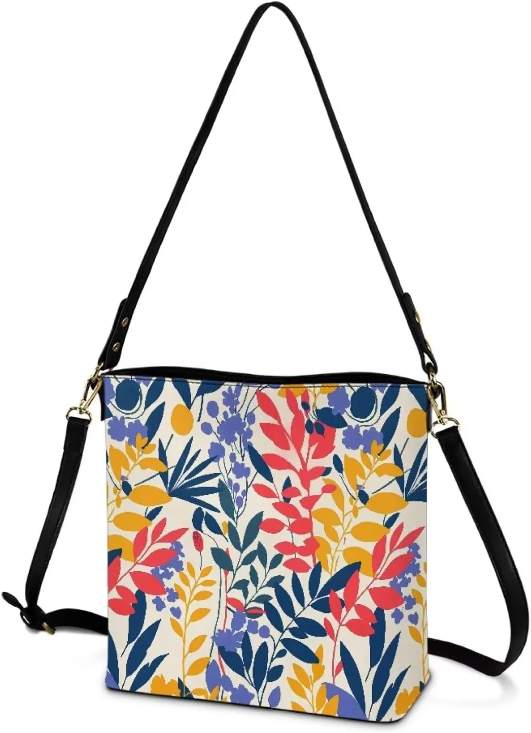 Women's Bucket Bag Top Handle Shoulder Bag, Folk Ethnic Bucket Bag Vegan Leather Shoulder Purses for Women