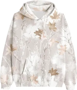 Womens Camo Hoodies Maple Leaf Print Hooded Camo Sweatshirt Oversized Long Sleeve Pullover Sweatshirts for Women