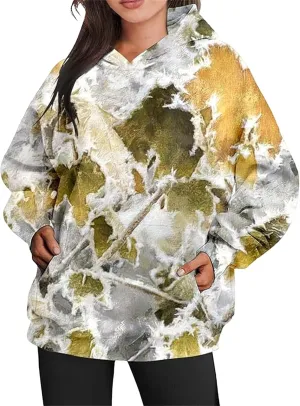 Womens Camo Hoodies Maple Leaf Print Oversized Hooded Sweatshirt Y2K Trendy Hoodie Casual Pullover Fall Spring Clothes