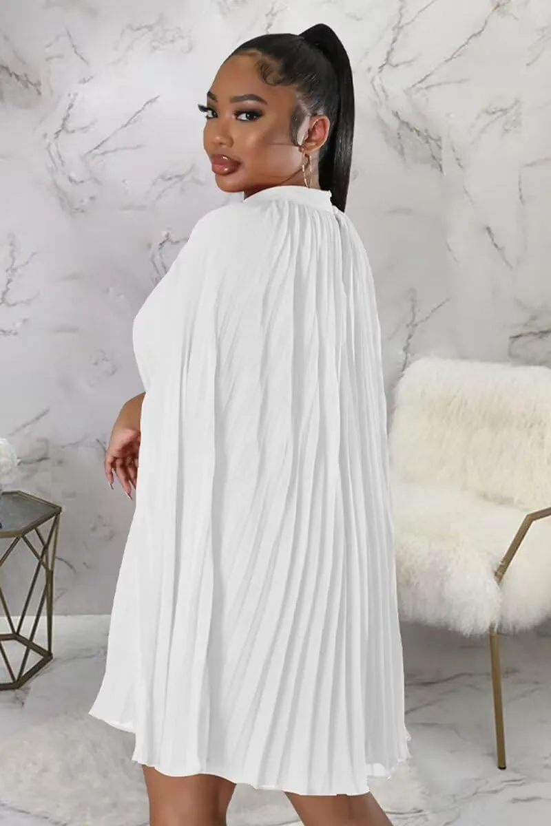 Womens Casual Cape Sleeve Pleated Split Short Dress Loose Fit Cocktail Party Flowy Dress