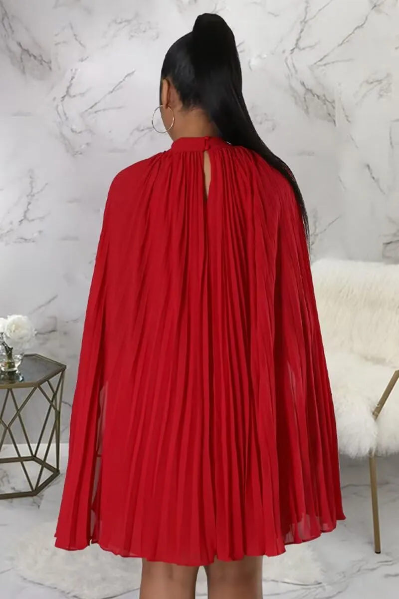 Womens Casual Cape Sleeve Pleated Split Short Dress Loose Fit Cocktail Party Flowy Dress