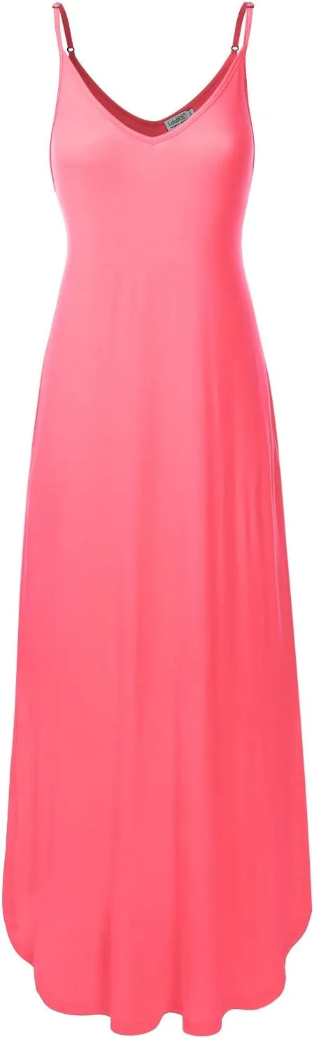 Women's Casual Loose Fit Long Cami Maxi Dress with Pockets (XS-XXL)