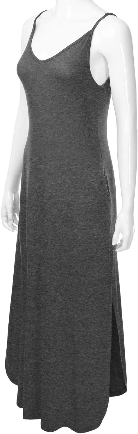 Women's Casual Loose Fit Long Cami Maxi Dress with Pockets (XS-XXL)