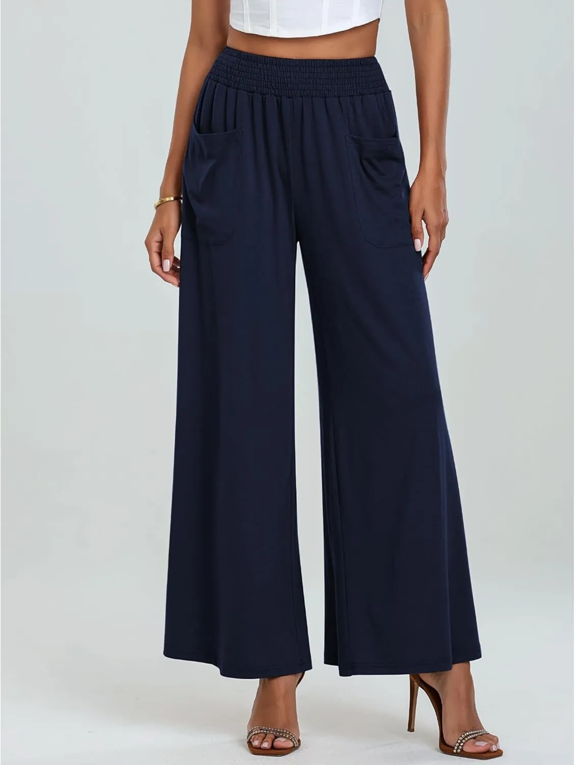 Womens Cotton Linen Pants Wide Leg Pants Summer Vacation Beach Pant Solid Color Loose Casual Trousers with Pockets