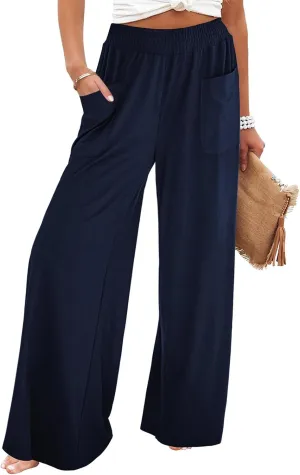 Womens Cotton Linen Pants Wide Leg Pants Summer Vacation Beach Pant Solid Color Loose Casual Trousers with Pockets