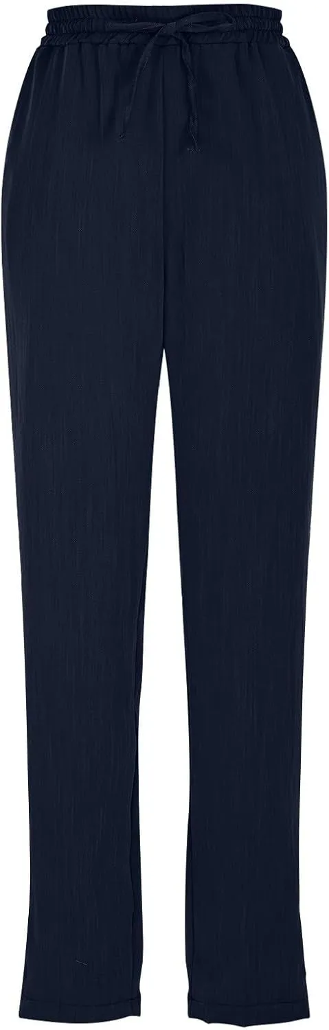 Women's Cotton Linen Straight Leg Pants Elastic Drawstring Trousers with Pockets Summer Beach Lounge Pants