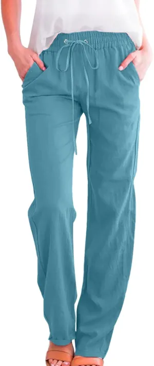 Women's Cotton Linen Summer Baggy Palazzo Lounge Pants Low Waist Wide Leg Plus Size Palazzo Pants Office