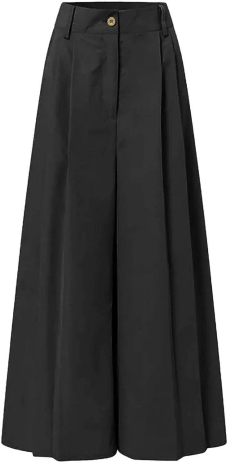 Womens Cotton Linen Summer Letter Patched Palazzo Pants High Waist Straight Slim Fit Trouser Business Work