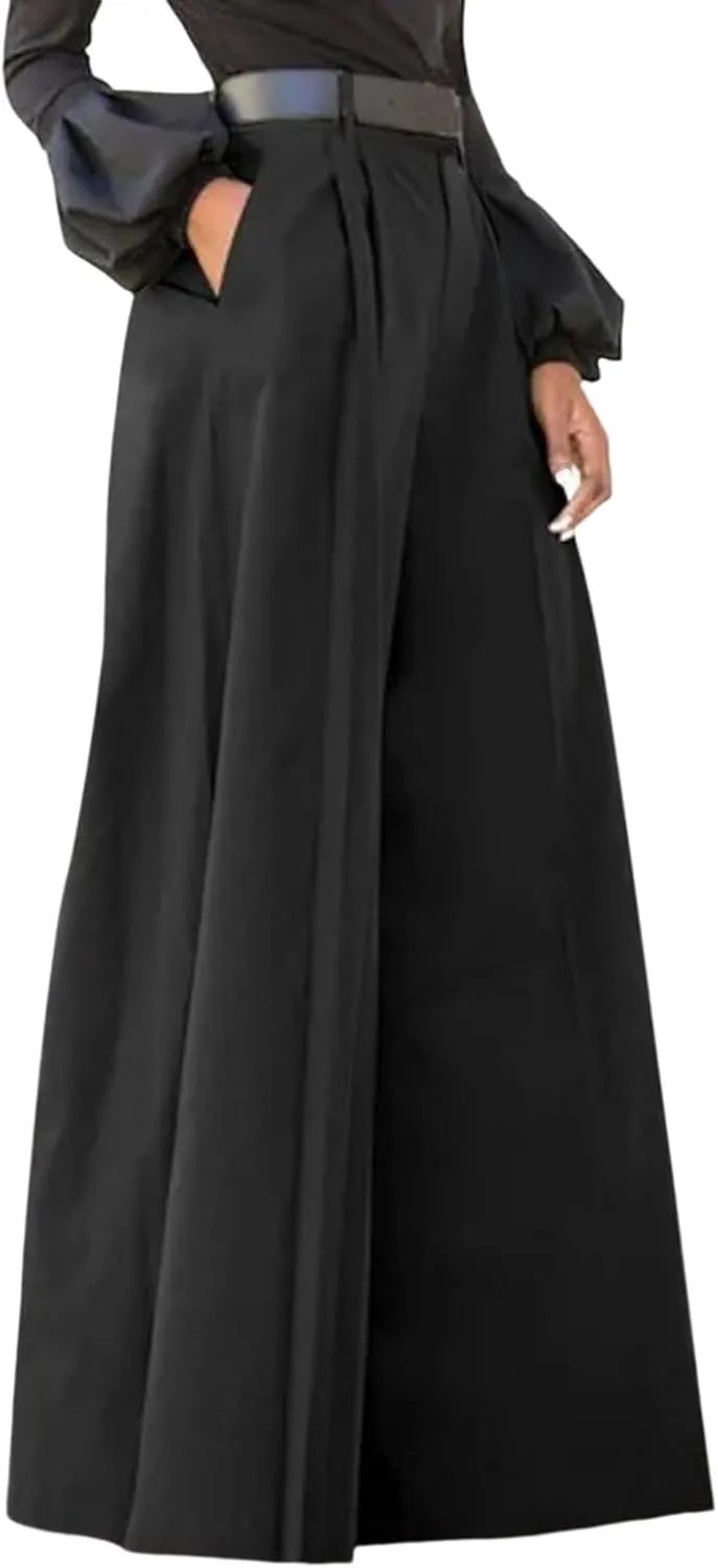 Womens Cotton Linen Summer Letter Patched Palazzo Pants High Waist Straight Slim Fit Trouser Business Work
