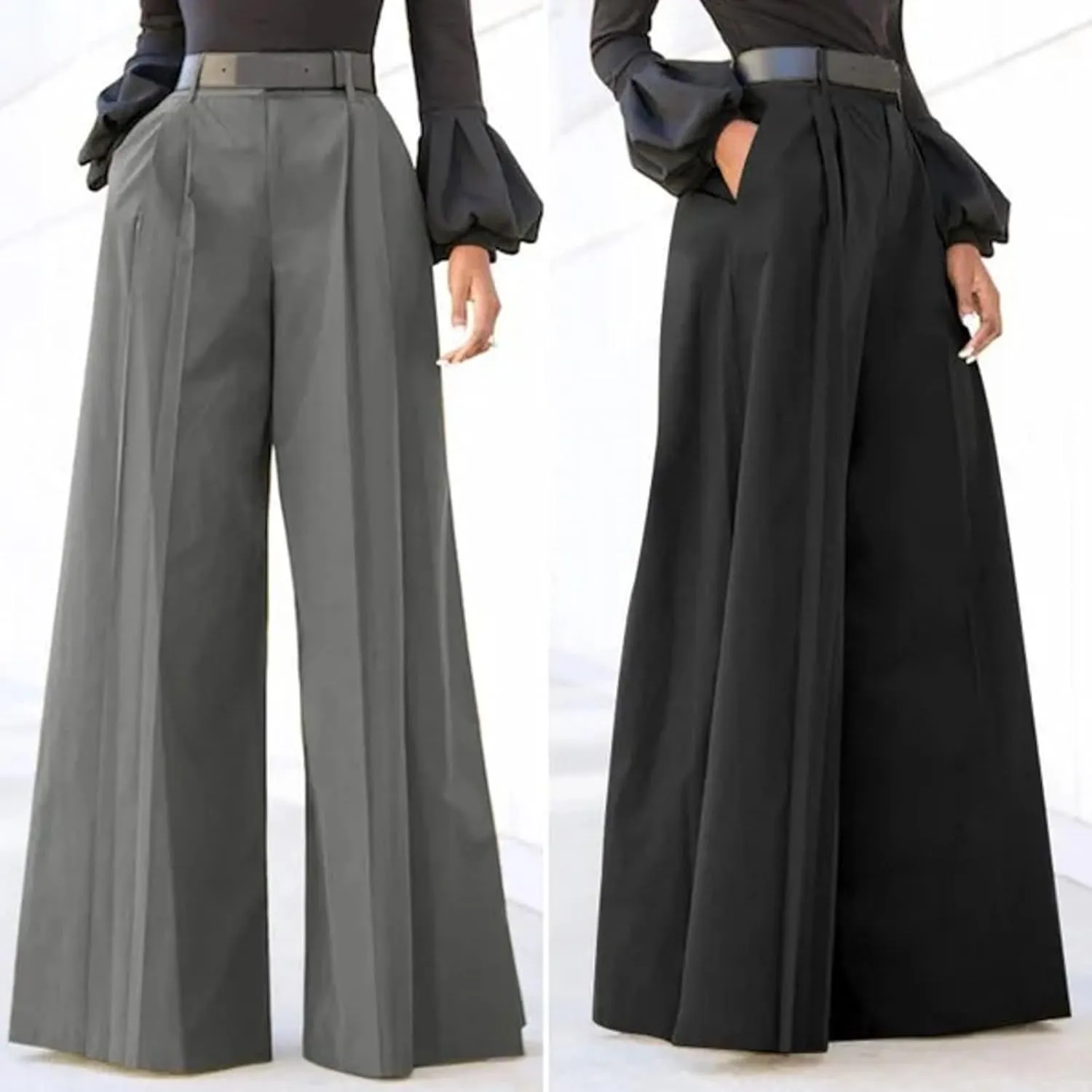 Womens Cotton Linen Summer Letter Patched Palazzo Pants High Waist Straight Slim Fit Trouser Business Work