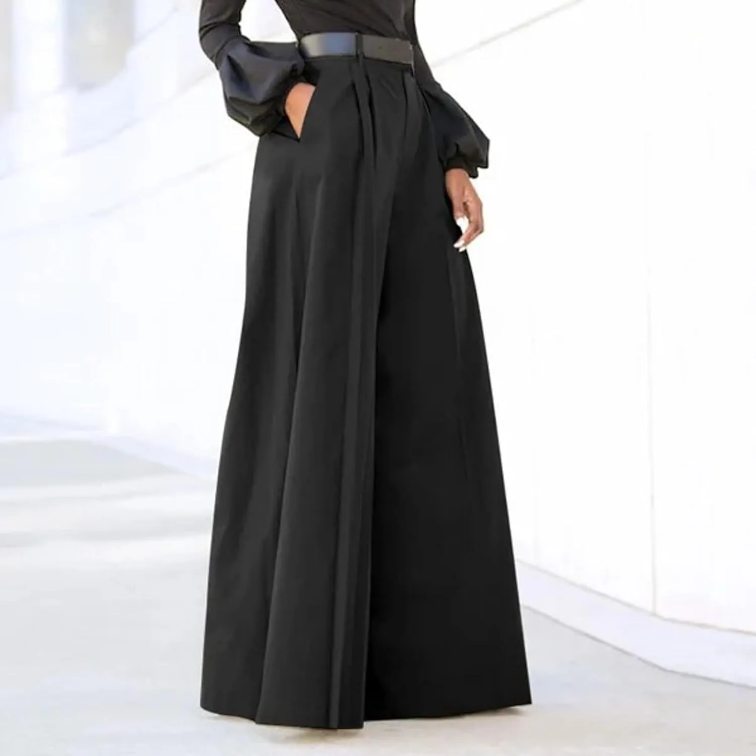 Womens Cotton Linen Summer Letter Patched Palazzo Pants High Waist Straight Slim Fit Trouser Business Work