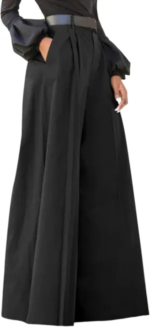 Womens Cotton Linen Summer Letter Patched Palazzo Pants High Waist Straight Slim Fit Trouser Business Work