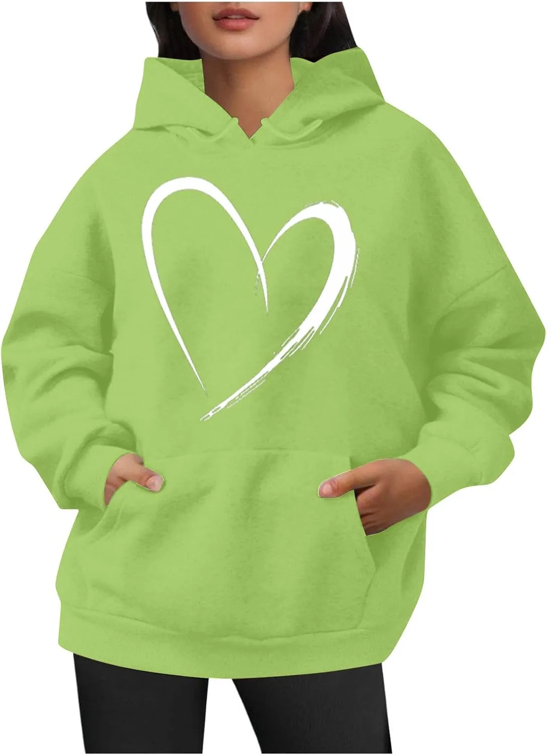 Womens Cute Heart Hoodies Graphic Pullover Fall Fashion Hooded Drawstring Sweatshirt Teen Girls Long Sleeve Sweater