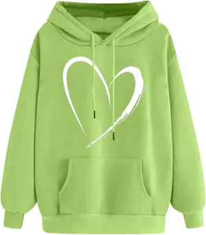 Womens Cute Heart Hoodies Graphic Pullover Fall Fashion Hooded Drawstring Sweatshirt Teen Girls Long Sleeve Sweater