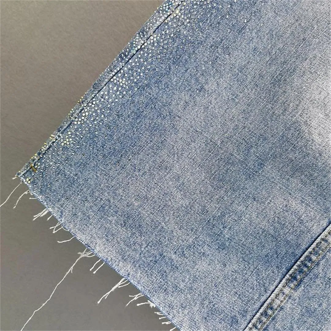 Women's Denim Skirt Hot Drill Midi with Slit Female Jeans Skirts Offer Aesthetic Elegant Skirts