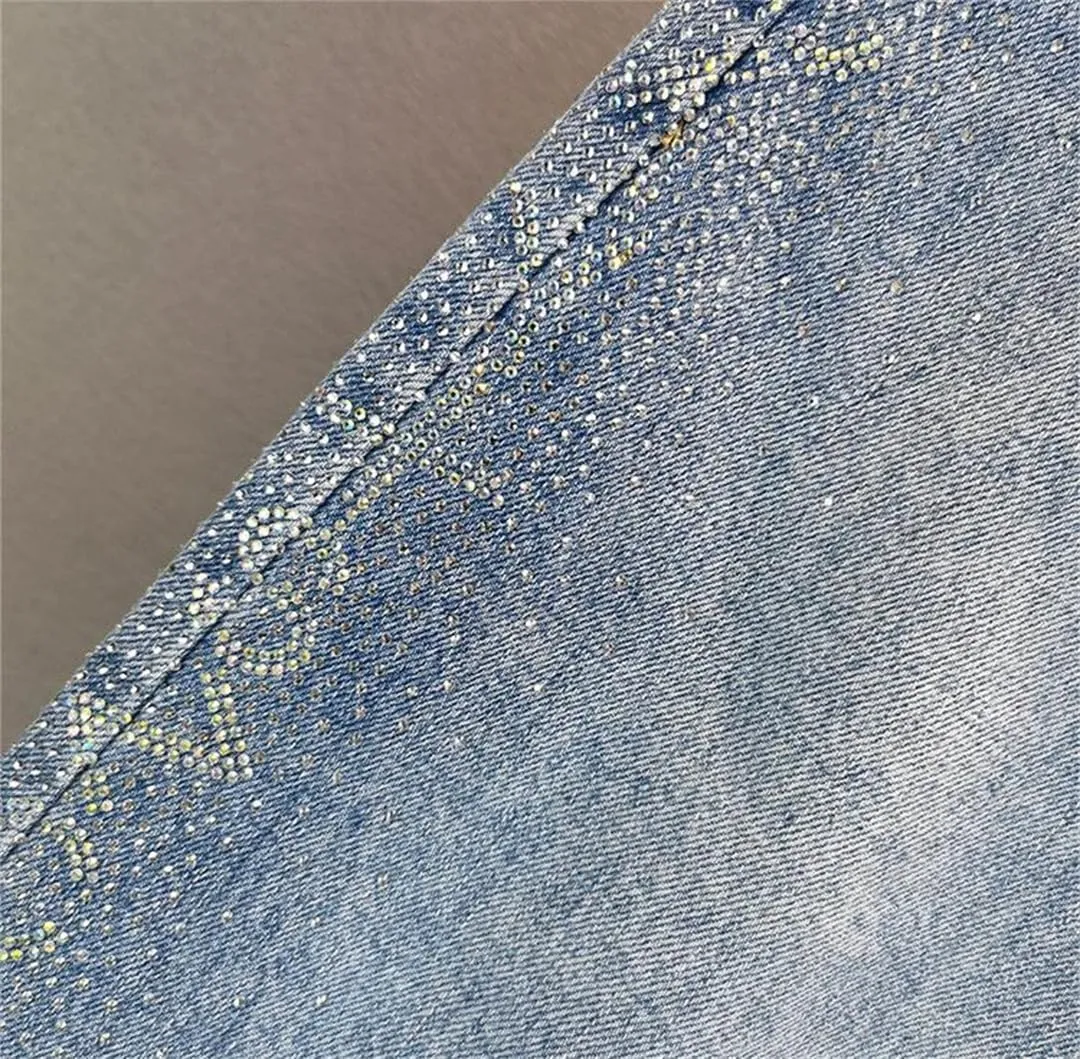 Women's Denim Skirt Hot Drill Midi with Slit Female Jeans Skirts Offer Aesthetic Elegant Skirts