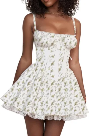Women's Dress Lace Floral Sleeveless Camisole Corset Suit Style Sexy Mini Dress for Women