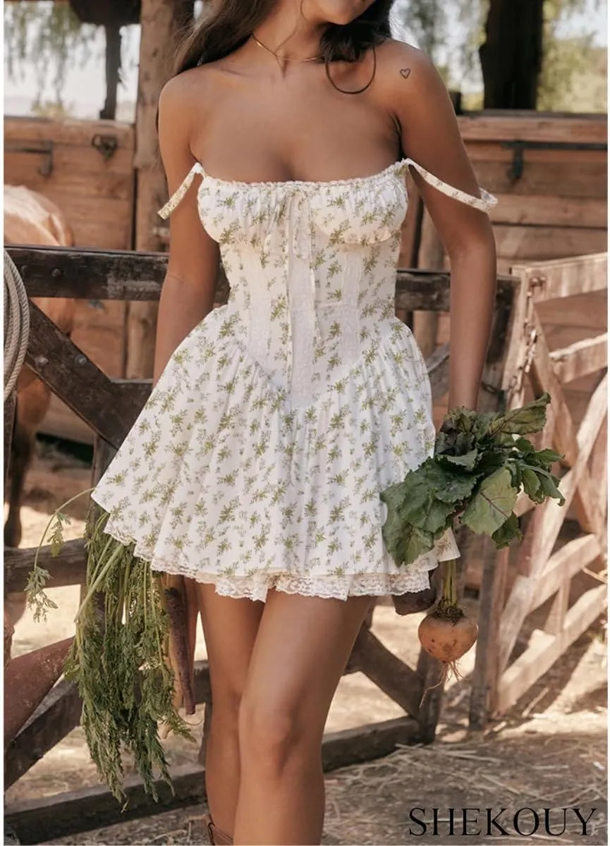 Women's Dress Lace Floral Sleeveless Camisole Corset Suit Style Sexy Mini Dress for Women