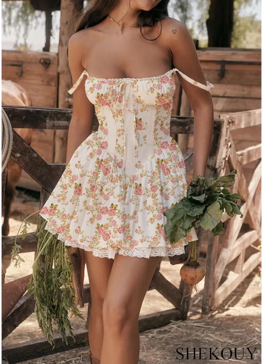 Women's Dress Lace Floral Sleeveless Camisole Corset Suit Style Sexy Mini Dress for Women