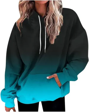 Womens Fall Fashion 2024 Trendy Oversized Hoodie Sweatshirts Gradient Color Casual Drawstring Hoodies Pullover