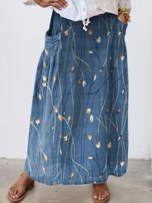 Womens Floral Maxi Skirt Plus Size Vintage Boho Beach Dress with Pockets Casual Loose Fit Elastic Flowy Skirts