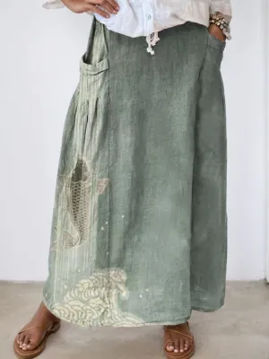 Womens Floral Maxi Skirt Plus Size Vintage Boho Beach Dress with Pockets Casual Loose Fit Elastic Flowy Skirts