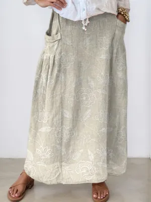 Womens Floral Maxi Skirt Plus Size Vintage Boho Beach Dress with Pockets Casual Loose Fit Elastic Flowy Skirts