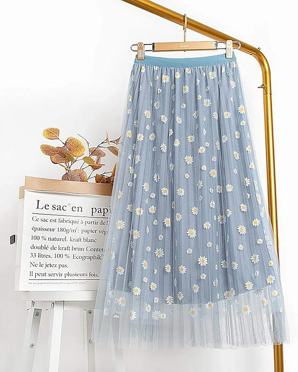 Women's Floral Midi Skirt Elastic Pleated Mesh A-Line Tulle Skirt Swing Women Skirt Wrap Midi Skirts Ankle Skirts