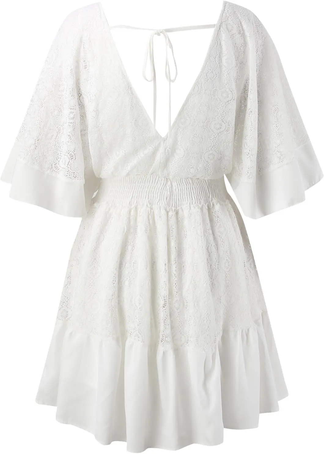 Women's Flowy Casual Mini Dresses 2024 Summer V Neck Flutter Sleeve Ruffle Dress Women Sexy Boho Beach Sundress