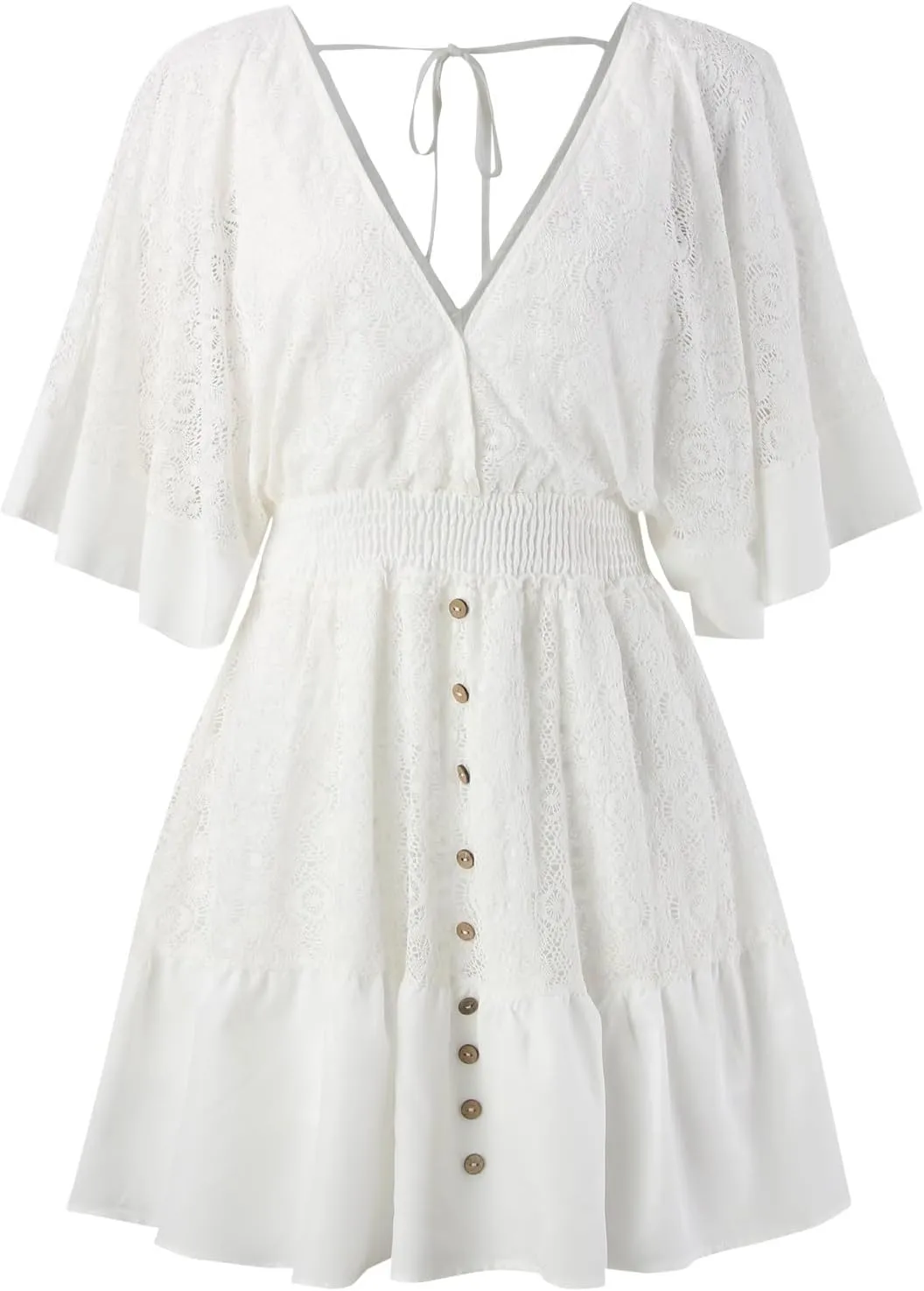 Women's Flowy Casual Mini Dresses 2024 Summer V Neck Flutter Sleeve Ruffle Dress Women Sexy Boho Beach Sundress