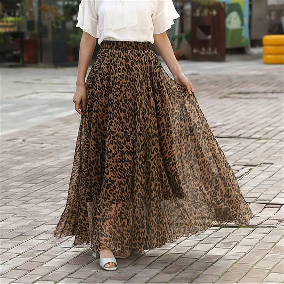 Women's High Waist Boho Floral Maxi Skirt Casual Flowy Swing Pleated A Line Beach Long Skirts