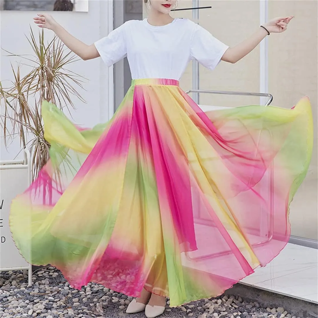 Women's High Waist Boho Floral Maxi Skirt Casual Flowy Swing Pleated A Line Beach Long Skirts