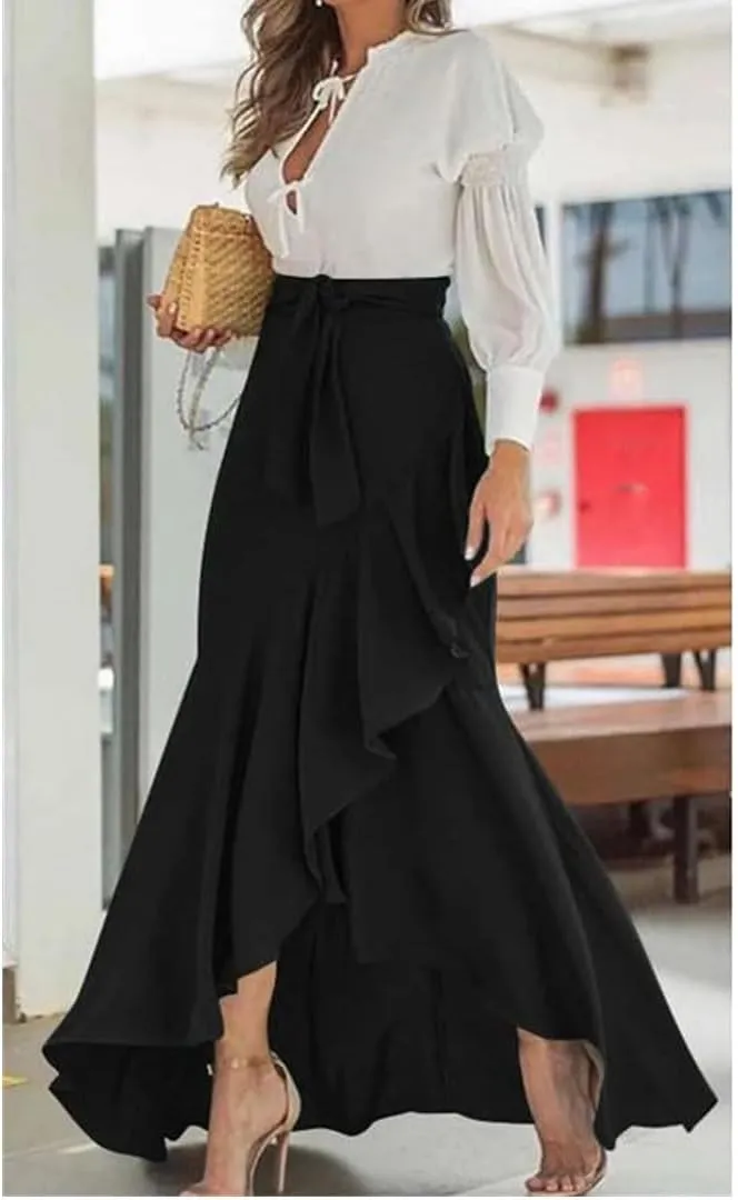 Women's High Waist Pleated Midi Skirt Irregular Hem Casual Skirt