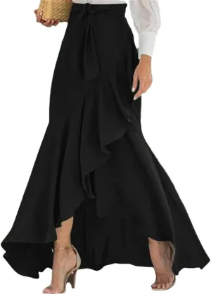 Women's High Waist Pleated Midi Skirt Irregular Hem Casual Skirt