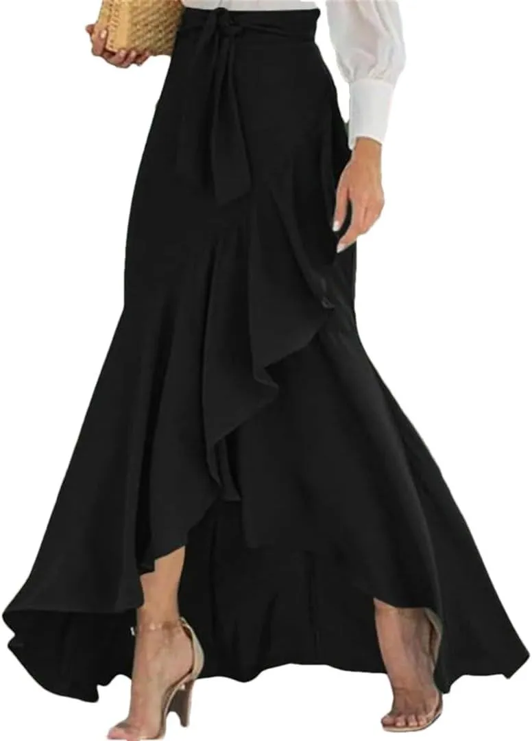 Women's High Waist Pleated Midi Skirt Irregular Hem Casual Skirt