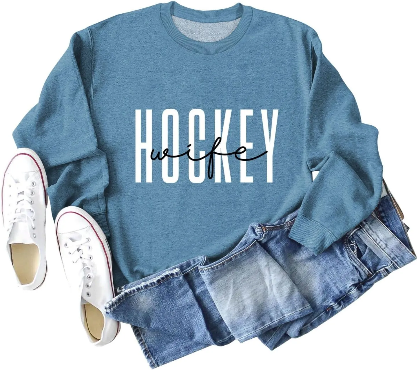 Women's Hockey Wife Sweatshirt Hockey Crewncek Pullover Sweater Hockey Sports Fan Shirts Hockey Wife Long Sleeve