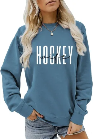 Women's Hockey Wife Sweatshirt Hockey Crewncek Pullover Sweater Hockey Sports Fan Shirts Hockey Wife Long Sleeve