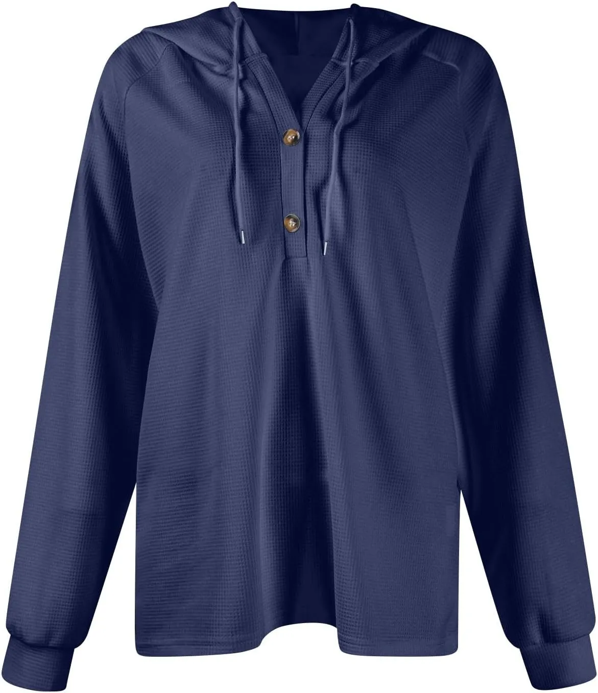 Womens Hoodies 2024 Fall Fashion Button V Neck Waffle Knit Tops Drawstring Hooded Oversized Sweatshirt with Pocket
