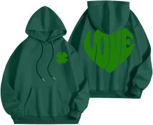 Women's Hoodies Heart Print Graphic Long Sleeve Oversized Sweatshirts Drawstring Pullover Top with Pockets