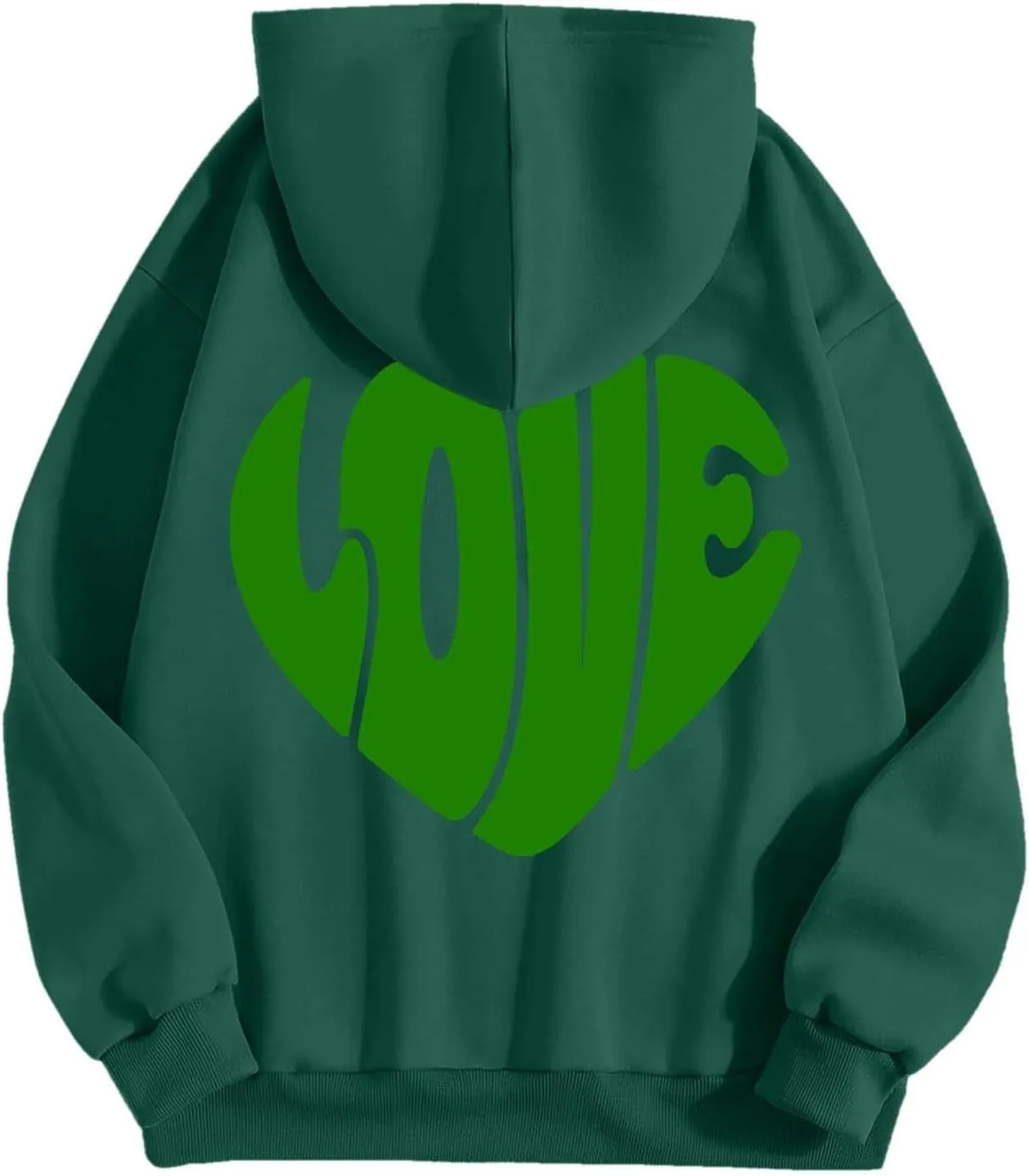 Women's Hoodies Heart Print Graphic Long Sleeve Oversized Sweatshirts Drawstring Pullover Top with Pockets