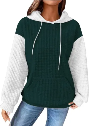 Womens Hoodies Oversized Sweatshirts 2024 Fashion Block Color Casual Crewneck Long Sleeve Loose Fit Winter Clothes